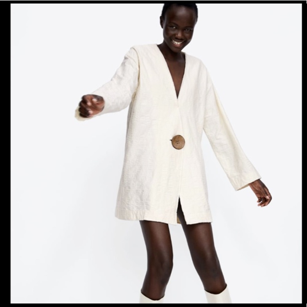 Zara linen kimono style white coat